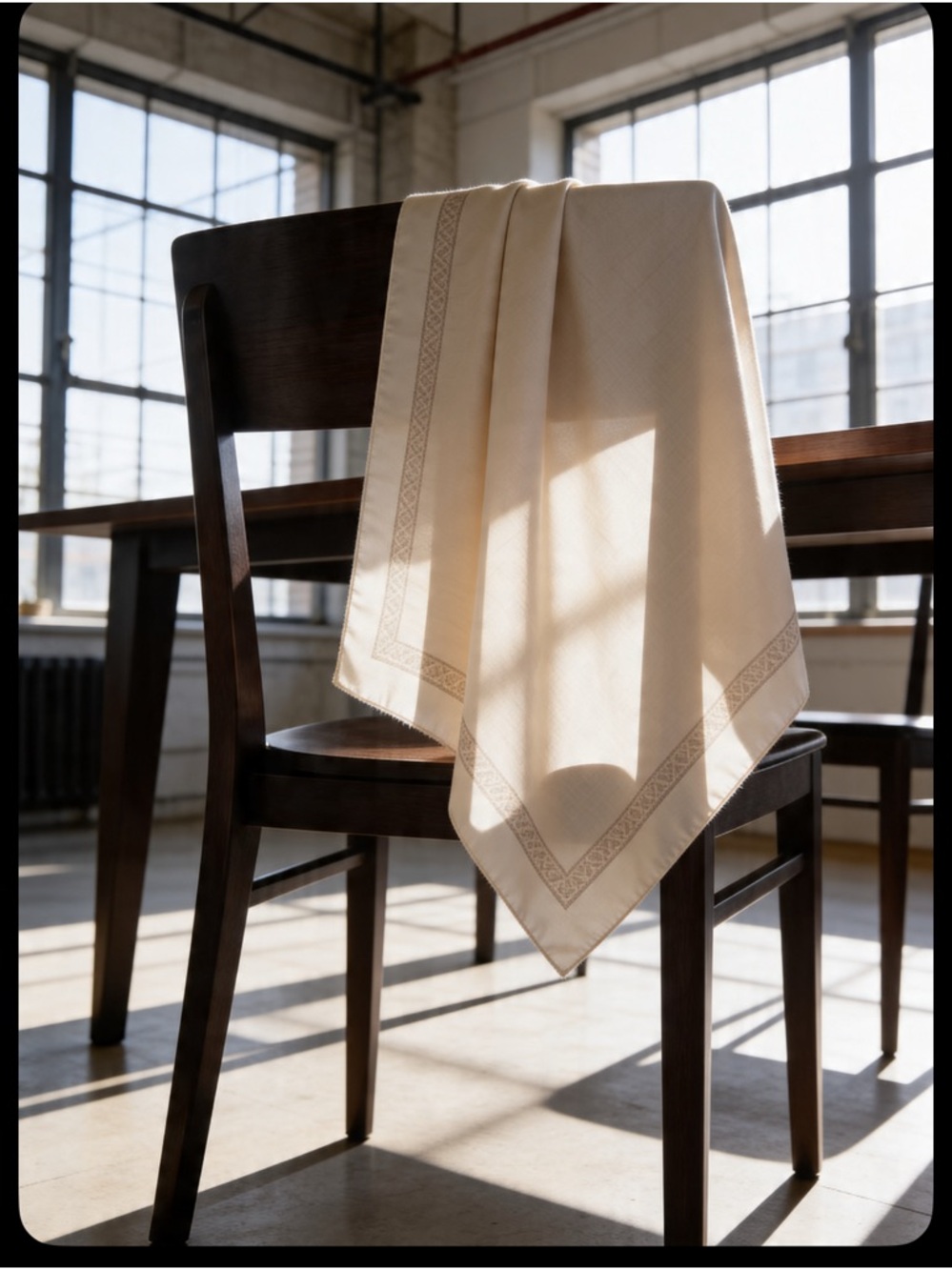 Silky Ivory Square Scarf with Logo Patch